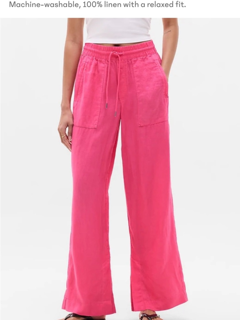 Athleta Linen Drawstring Wide-Leg Pants - Hot Pink